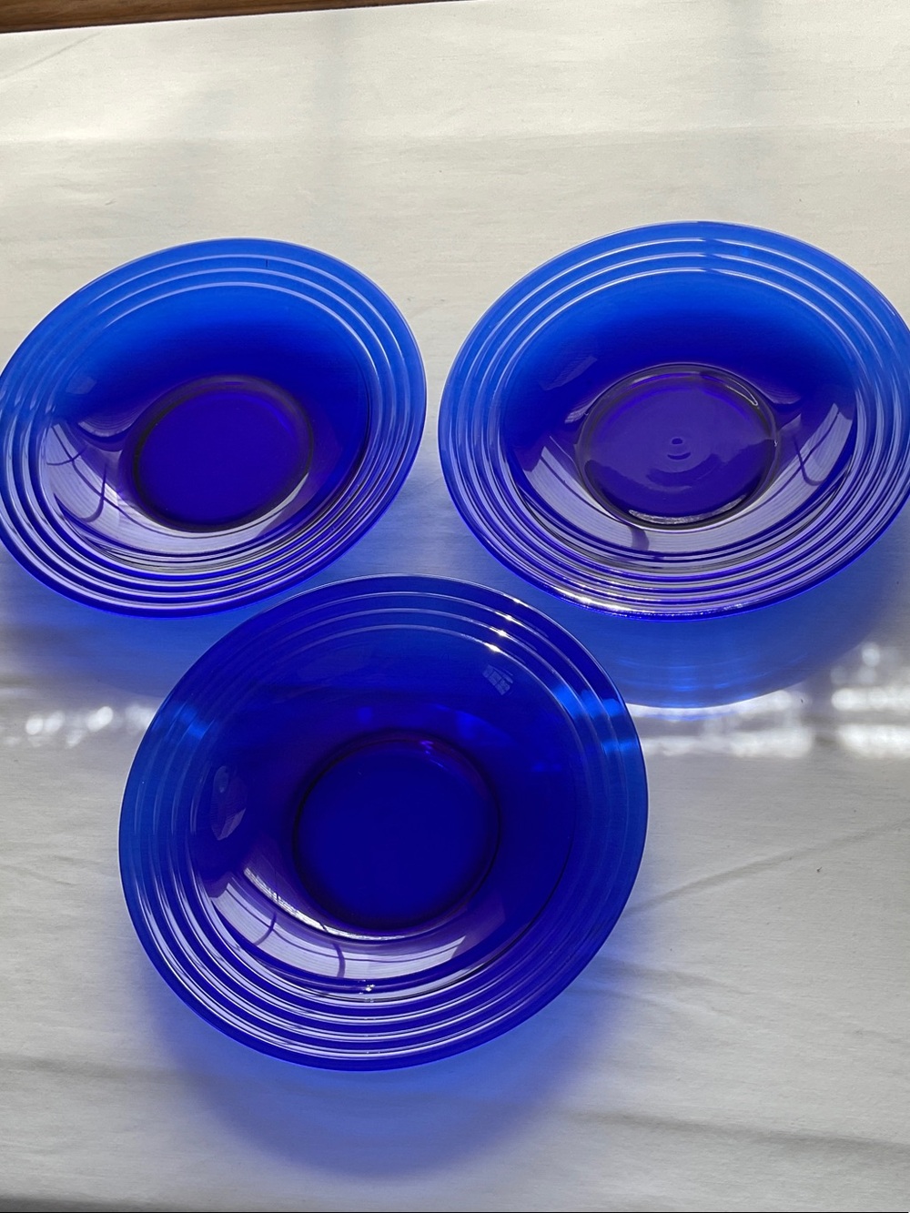 Vintage Bormioli Rocco Saphir Cobalt Blue Glass Ribbed Soup Bowls Set of 3